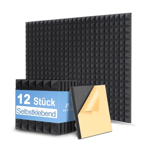 Auslet Pannello acustico autoadesivo in schiuma acustica, isolamento acustico, 12 pezzi, piastra in schiuma ad alta densità, per studio di registrazione, ufficio, studio, casa, 30 x 30 x 5 cm