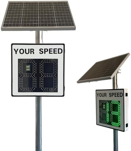 Solar Powered Radar Speed Limit Sign - Weatherproof Aluminum Traffic Sign with Remote Control & LED Display, Easy Install Accessories, 60x60cm - Enhance Road Safety!