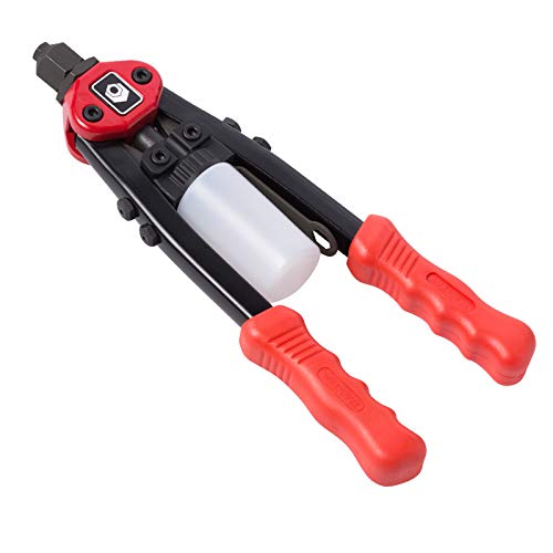 MAXPOWER Rivet Gun,Professional Pop Rivet Gun Kit with 5 Replaceable Nosepieces, Collection Bottle, Service Wrench for Metal work, Gutter, Automotive and other common DIY projects