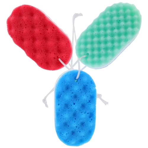 NOLITOY Esponja Exfoliante Corporal de Baño 3 Piezas, Esponja de Limpieza Doble Cara, Tres Capas Onduladas, Colores, Adecuado para Cuidado Diario y Exfoliación Suave
