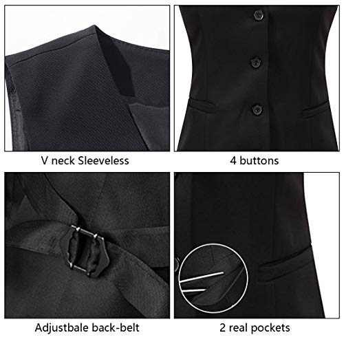 V VOCNI Women's Fully Lined 4 Button V-Neck Economy Dressy Suit Vest Waistcoat2