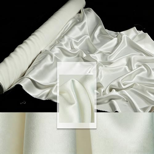 Lazyruler Mulberry Silk Charmeuse Satin Fabric, 30 Momme Grade 6A, 59" Wide, Heavyweight, for Designer Dresses, Bridal Wear, Couture Sewing, Sold by the Yard (White)