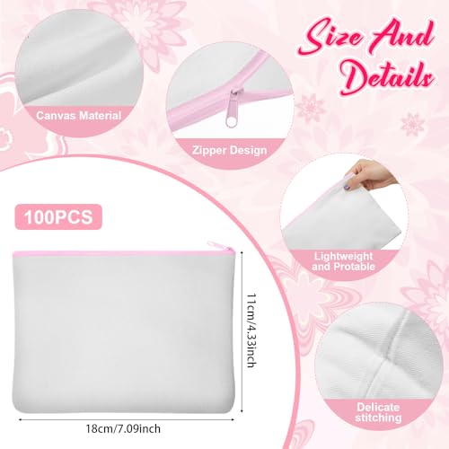 Image of Frienda 100 Pcs Sublimation Blank Canvas Makeup Bags Bulk DIY Heat Transfer Canvas Pen Case Pencil Cosmetic Makeup Bags Clear Sublimation Blank Pouch with Zipper (7 x 4.3 Inch,Pink)