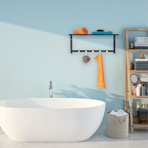 Relaxdays Perchero de Pared con Estante, Toallero con 5 Ganchos, Baño, Recibidor, Pasillo, Metal, 28 x 65 x 25 cm, Negro - imagen 3