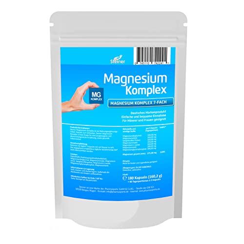Magnesium Komplex hochdosiert - 180 Kapseln - 7 bioaktive Magnesium Formen 700mg Magnesium pro Kapsel - Vegan - Made in Germany - Vegan - Hochdosiert - Laborgeprüft Cover