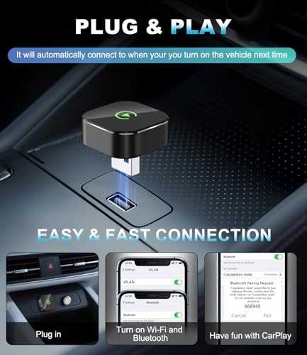 Draadloze CarPlay-adapter 2026 voor Apple, converteert bedraad naar draadloos CarPlay, USB-A/Type-C, Car Play donglestick alleen voor Apple auto's met bedraad CarPlay en voor iPhone iOS 10+ - Afbeelding 6