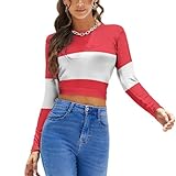SEOCKA Austrian Flag Women's Long Sleeve Crop Tops Backless Tie Back Navel Revealing Tight T Shirt L