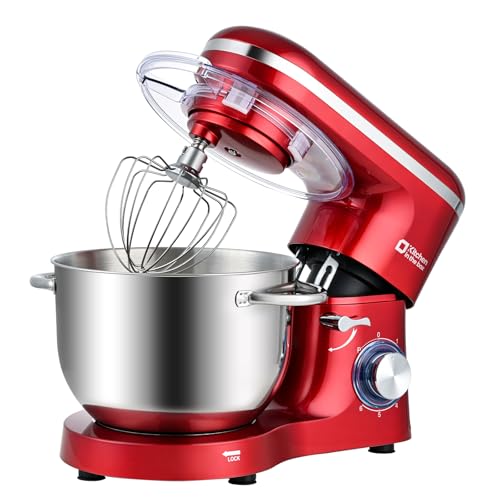 Kitchen in the box Batidora Amasadora, Amasadora de Pan de 1400 W, Robot de Cocina Con Batidor, Gancho Amasador, Batidora Mezcladora (Rojo, 6,2 L)