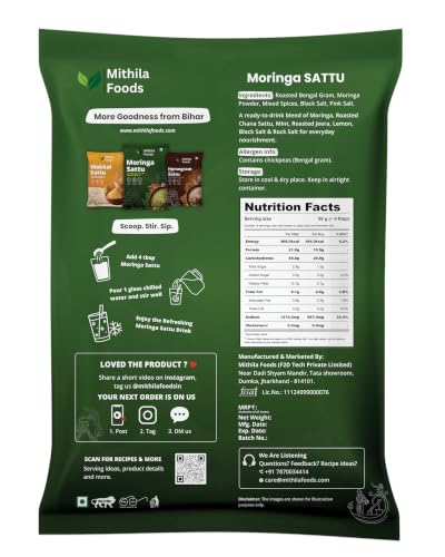 Image of MITHILA FOODS Moringa Sattu 2 Kg | Ready-to-Drink High Protein Superfood | Roasted Chana Sattu + Moringa Leaf Powder + Salt Spices Mix | Boosts Energy, Stamina & Immunity | Authentic Taste of Bihar