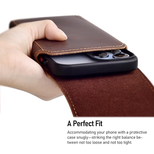 ykooe Genuine Leather Phone Holster Compatible with iPhone 17 Pro Max, Samsung Galaxy S25/S24/S23/S22/S21 Ultra A16 A26 A35 A36 A55 A56 -Belt Clip and Magnetic Closure,Dark Brown,XXL - Thumbnail 3