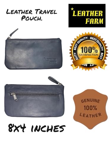 Image of Leather Travel Pouch - Beautifully Handcrafted YKK Zippered Pouch Handmade - 8 x 4 inches.(GREY)