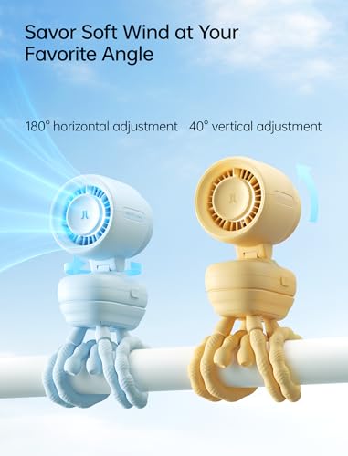 Image of JISULIFE 2026 Stroller Fan - Small & Stylish with 38H Cooling | Soft Night Light, LED Display, One‑Click Detachable Baby Fan for Stroller Crib Desk Car Seat Travel, Gift for Baby Mom-Yellow