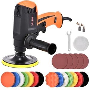 Weytoll Polijstmachineset, 980 W polijstmachine met 14-delige polijstsponzen + 11 accessoires, 850-3200 omw/min, 6 snelheden instelbaar, auto polijstmachine, polijstmachine voor het waxen en polijsten