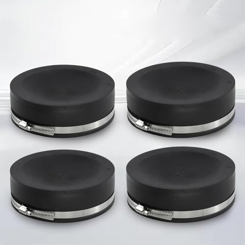 Image of RULLINE 4 PCS 6 inch Flexible PVC Cap with Stainless Steel Clamps Sewer Cleanout Cap Black PVC Pipe Cap Inner Diameter 6.3 inch Suitable for 6 inch Pipes