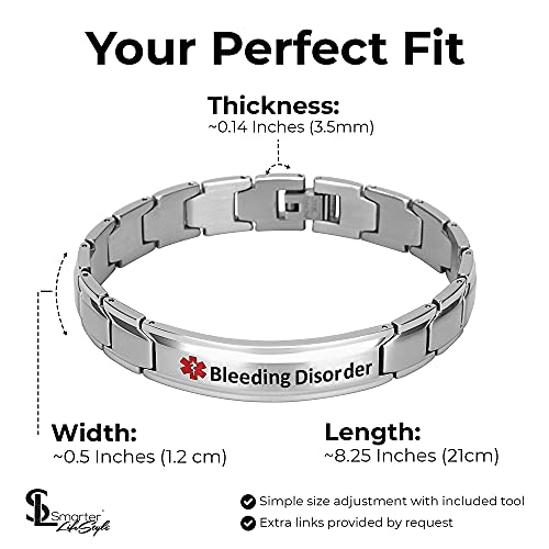 Smarter LifeStyle Elegant Medical ID Bracelets for Men - Surgical Grade Steel Bracelets for Men with Bleeding Disorder Alert - Thumbnail 4