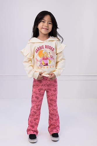 Barbie Rodeo Big Girls Fleece Pullover Hoodie and Flare Leggings Outfit Set Logo Cream/Pink 10-12 - image 2