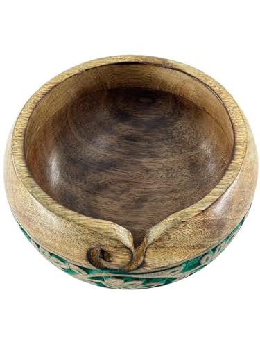 Image of Wooden Yarn Bowl for Crocheting Handmade Wool Storage Yarn Bowl with Holes Knitting Gifts for Women Crochet Accessories (6 x 3 - Brown)