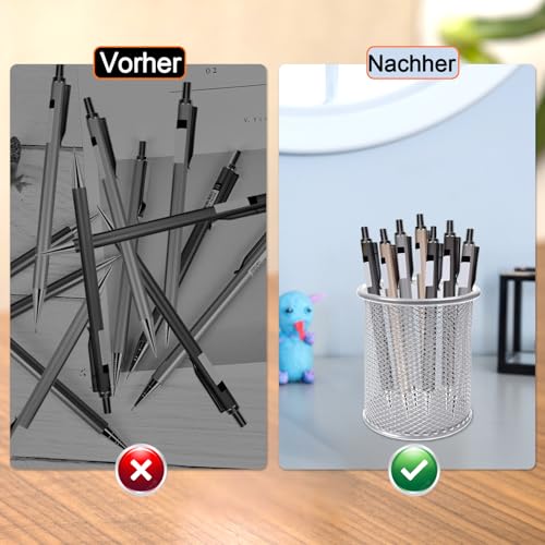 DIFIT Stiftehalter, Drahtmetall Stifteköcher, Silber Stifthalter Stiftebox, Rund Stiftehalter Schreibtisch, Stiftebecher Stifte Halter für Büro/Schule, Pencil Holder Stifte Aufbewahrung (2 Stück)