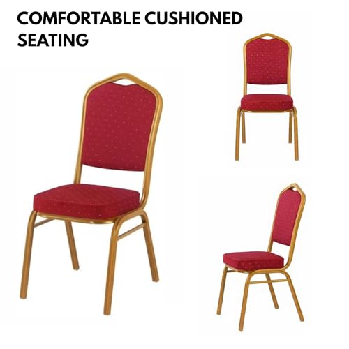 كرسي مأدبة كلاسيكي احمر 93 × 52 × 45 سم، كرسي انيق للمناسبات والفنادق، مقعد تجاري قابل للتكديس - كرسي مناسبات كلاسيكي احمر مع اطار ذهبي، كرسي فندقي فاخر لقاعات الحفلات والمطاعم مقاس 93 سم