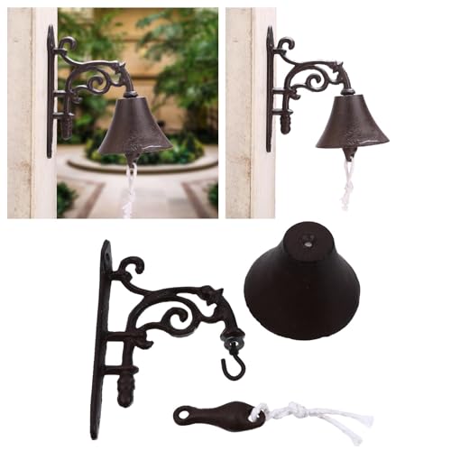 Cloche de porte rustique fer marron et sonnette murale vintage extérieure - 5