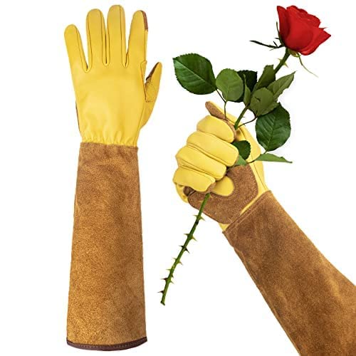 Woheer Long Gardening Gloves For Women Thorn Proof,Rose Pruning Cowhide Leather Garden Gloves For Cactus, Rose And Blackberry, Large (1 Pair) #TOP3