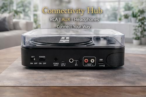 Image of HINISO T501 Bluetooth Vinyl Record Player with Moving Magnet Cartridge & Diamond Stylus, Dual Bluetooth (in & Out), 3-Speed Turntable (33 /45 /78 RPM), Vinyl to MP3 Recorder, USB /SD, FM, RCA & AUX