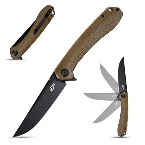 Eafengrow EF947 D2 Steel Blade Micarta Handle Folder Knife for Working Camping Fishing EDC Tool((Micarta Green) - Eafengrow