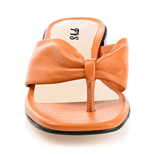 Fys Women Sqaure Open Toe Flip Flop Mules Low Block Heel Thong Sandals Slip On Summer Holiday Parety Dress Slipper Shoes Size 11 Dark Orange #TOP2