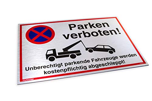 Schild Parken verboten | Alu 30 x 20 cm | Unberechtigt parkende Fahrzeuge werden kostenpflichtig abgeschleppt! | Silber… – Bild 3
