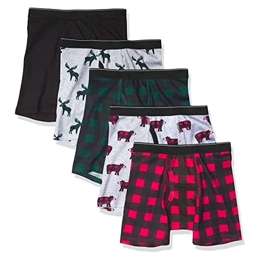 The Children's Place Boys' Buffalo Plaid Boxer Briefs 5-Pack, Black, X-Large