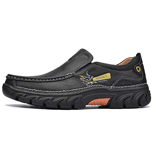 Image of COSIDRAM Men Walking Leather Shoes Sneakers Luxury Casual Slip On Loafers | Durable genuine leather upper, rugged non-slip outsole, suitable for outdoor hiking and daily casual commuting