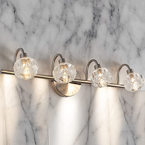 Image of Modern Bathroom Light Fixtures with 4-Light,Bathroom Vanity Light Over Mirror with Crytal Shade,lampara led de pared for Bathroom Mirror(Bulb not Included)
