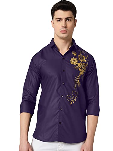 Image of Zombom Men's Regular Fit Cotton Blend Printed Spread Collar Full Sleeve Casual Shirt
