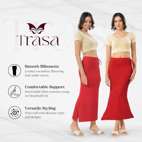 Image of TRASA Womens Saree Shapewear Petticoat, Cotton Lycra Petticoat, Skirts for Women, Shape Wear Dress for Saree
