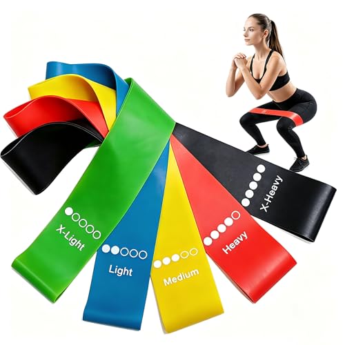 Resistance Loop Exercise Bands with Instruction Guide and Carry Bag, Set of 5 (5pcs)
