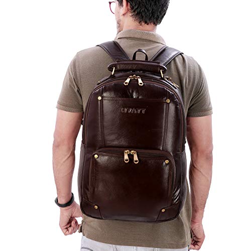 Image of RICHSIGN LEATHER ACCESSORIES Genuine Leather Laptop Backpack Bag For Men And Women, College, Office, Travel Use | 15.6 Inch Laptop Compartment