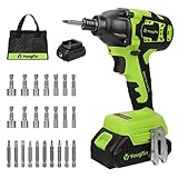 YOUGFIN Impact Driver, 20V Max 1/4" Hex Impact Brushless Cordless Tool Kit 230N.M, 2 Variable Speed, LED Work Light, 2.0Ah Lithium Battery, Fast Charger, 24pcs Driver Bits & Sockets with Tool Bag