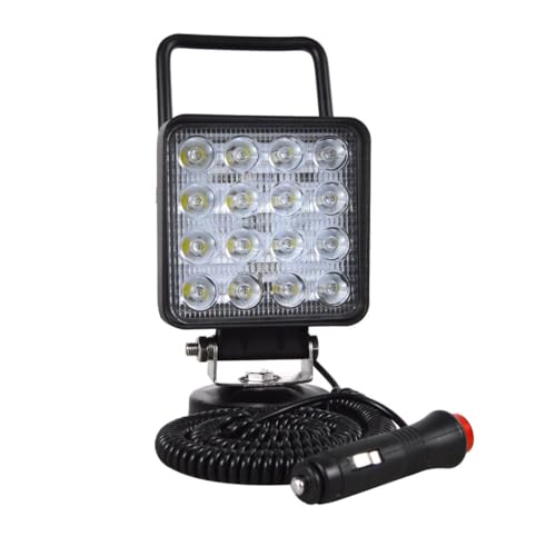 YOJZMA 4 inch 48W Square Portable LED Work Light Offroad Spot Light Cigarette Lighter Switch Magnetic Base Holder for Car SUV Trailer Tractor Truck Engineering Maintenance Camping