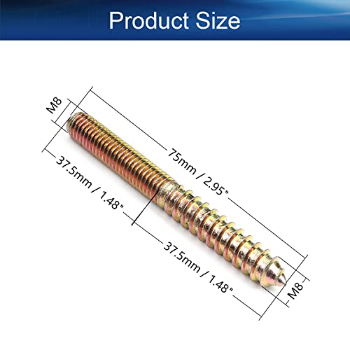 Image of Double Headed Hanger Bolts M8x75mm Carbon Steel Self-Tapping Screw for Pet Furniture, Outdoor Furniture, Household Furniture,Bronze 15PCS