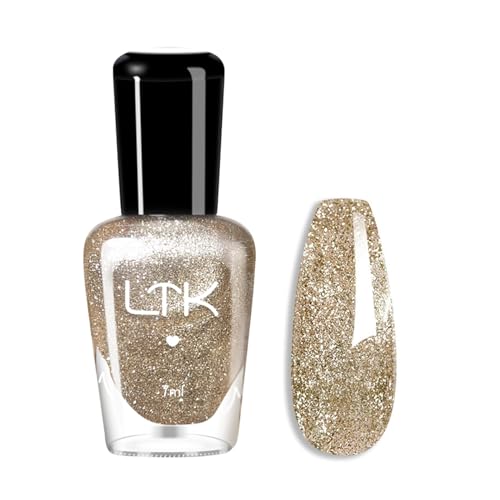 DMQ Glitter Nail Polish, Gold Glitter Nail Varnish, Diamond Sparkling Quick Dry Nail Polish Gel No UV Lamp Curing, Long Lasting Chip Resistant Non-Toxic Nail Paint Gel for Women Home Salon Manicure