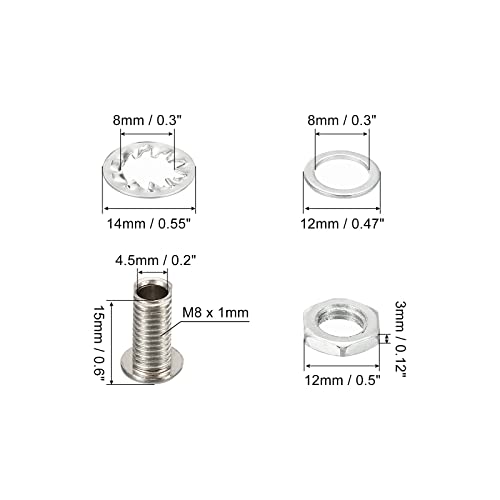 PATIKIL M8x15mm Round Head Hollow Screw Bolts, 4 in 1 / 60Pieces Through Hole Bolt Chandelier Fasteners with Hex Nut and Gasket - Image 2