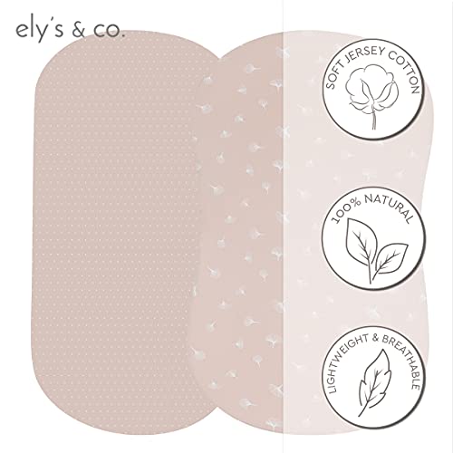 Ely’s & Co. Bassinet Sheet 2-Pack — Combed, 100% Jersey Cotton For Baby Girl — Rosewater Pink, Pin Dots & Gingko Leaves #TOP1