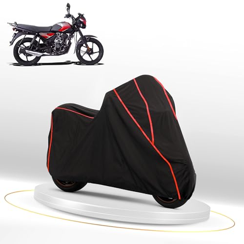 Image of Waterproof Bike Cover for Bajaj CT 110 | Dustproof, UV Heat Resistant & Windproof with Full Bottom Elastic, Heavy Duty Triple Stitched - Black Polyester
