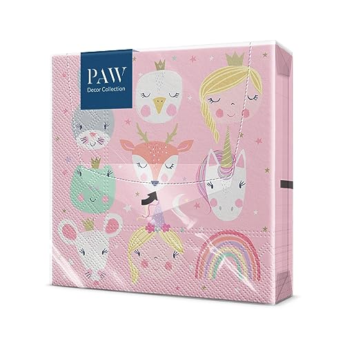 PAW - Serviette Papier 3 Plis (33 x 33 cm) I Lot de 20 I Décoration de Table, Animaux, Princesse. Créées pour les Petits. des Serviettes Parfaites pour les...