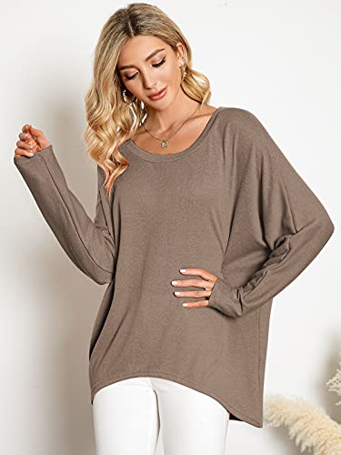 Image of ZANZEA Women's Off The Shoulder Batwing Tops Casual Loose Oversized Tshirts Long Sleeve Fall Pullover Sweater Tops