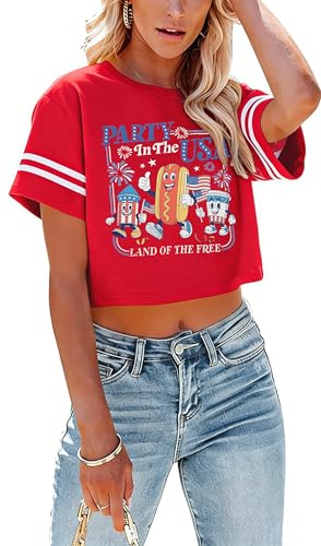 Image of MYHALF Women USA Flag 250th Patriotic 4th July Memorial Day Crop Shirt