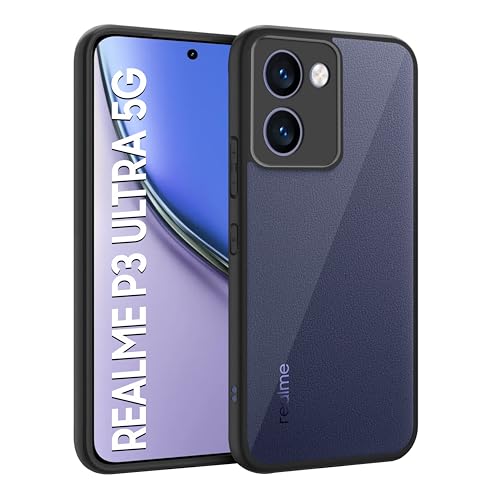 Image of CEDO Backcover for Realme P3 Ultra (5G) | Camera Protection Bump Shockproof Edge | Ultra Hybrid Transparent Acrylic Clear TPU+PC Hard Backcase Cover (Black)