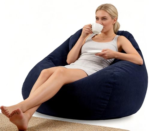 Image of 4FT Memory Foam Bean Bag Chairs for Adults Women Men Teen Sofa Comfoy Chair Large Beans Bags Sofa Navy Blue 4FT
