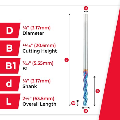 Image of Amana Tool Spektra Extreme Tool Life Solid Carbide CNC Compression Spiral Router Bit, 46015-K, 1 /8 D x 13 /16 CH x 1 /8 Shank x 2-1 /2 Inch Long 3 Flute