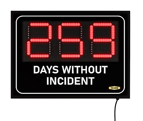 Yellow Safety®, Days Without Incident Electric Sign,11"x15" Safety Scoreboard, Days Without Accident by Yellow Safety - Used condition - US$113.73